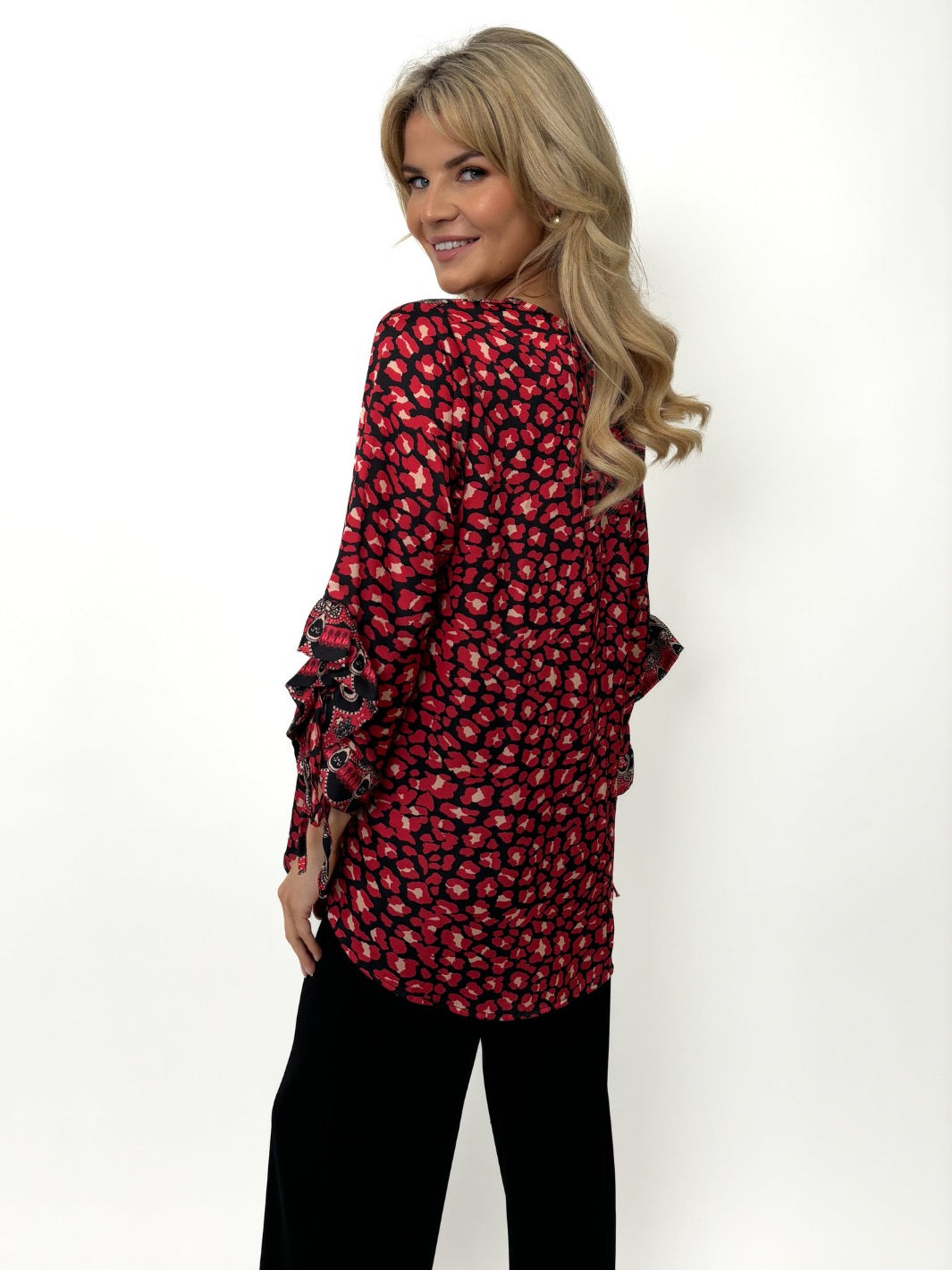 Kate & Pippa Maria Top In Black / Red Print-Kate & Pippa