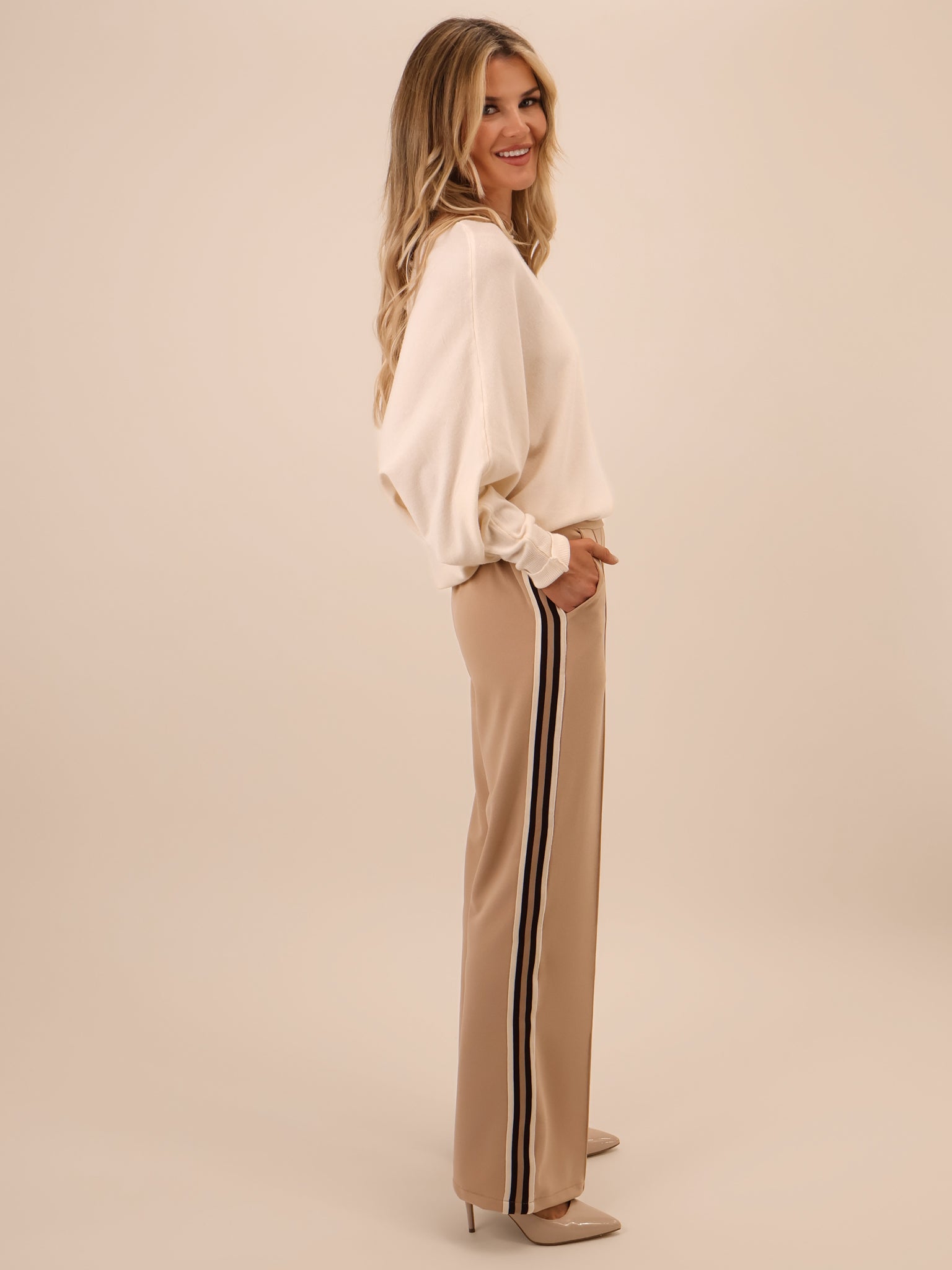 Kate & Pippa Nicks Stripe Trousers In Beige-Kate & Pippa