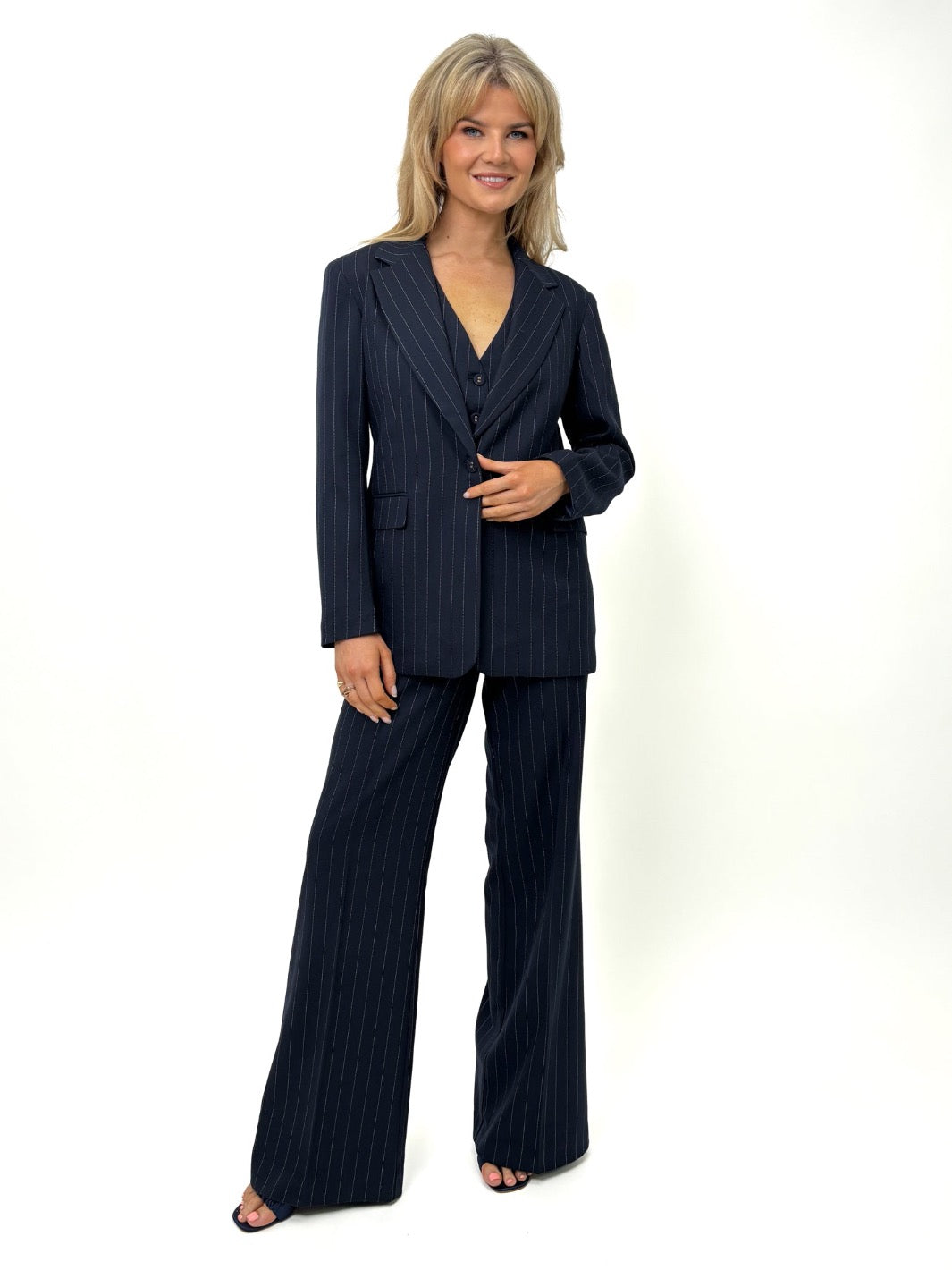 Kate Pippa Palermo Trousers In Navy Pinstripe S Navy