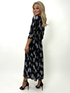 Kate & Pippa Positano Midi Dress In Black / Grey Print-Kate & Pippa