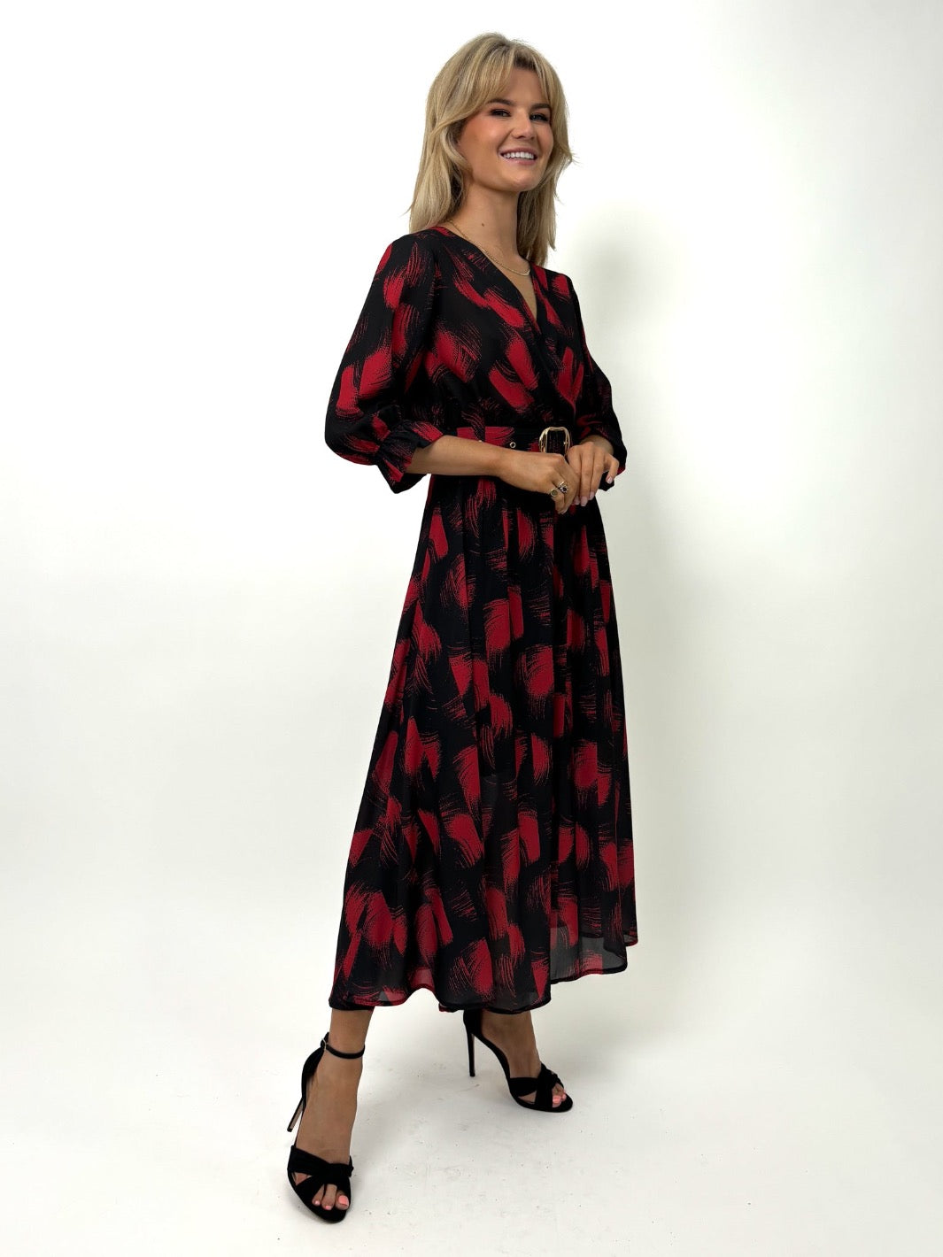 Kate & Pippa Positano Midi Dress In Black / Red Print-Kate & Pippa