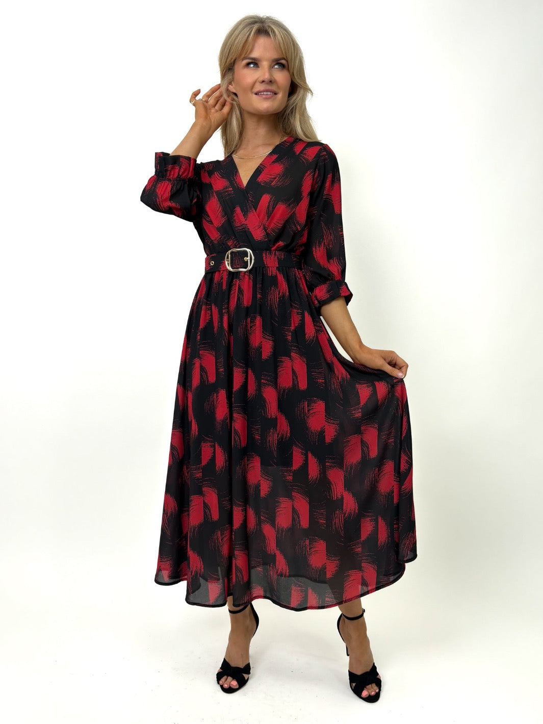 Kate & Pippa Positano Midi Dress In Black / Red Print-Kate & Pippa