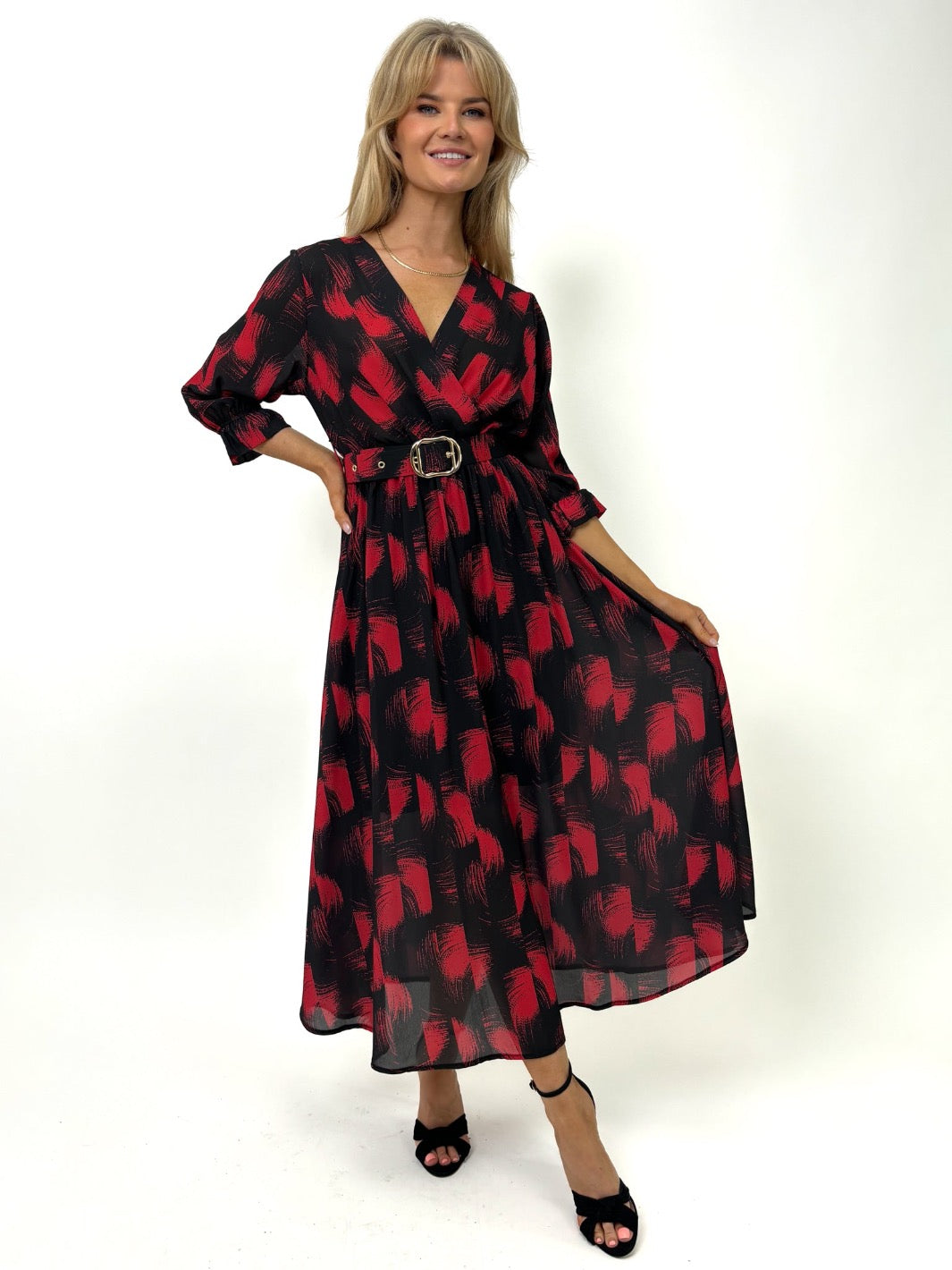 Kate & Pippa Positano Midi Dress In Black / Red Print-Kate & Pippa