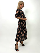 Kate & Pippa Positano Midi Dress In Black / Tan Print-Kate & Pippa