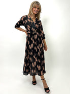 Kate & Pippa Positano Midi Dress In Black / Tan Print-Kate & Pippa