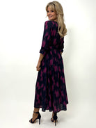 Kate & Pippa Positano Midi Dress In Navy / Magenta Print-Kate & Pippa