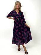 Kate & Pippa Positano Midi Dress In Navy / Magenta Print-Kate & Pippa