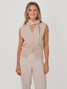 Kate & Pippa Robyn Knit Waistcoat With Neck Scarf In Beige-Kate & Pippa