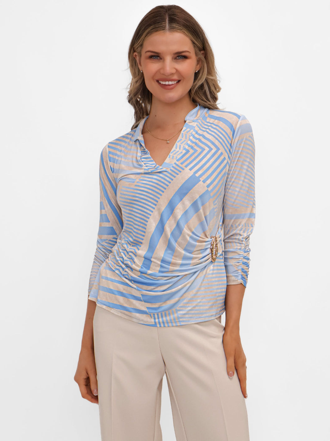 Kate & Pippa Rocco Top In Light Blue Stripe Print-Kate & Pippa