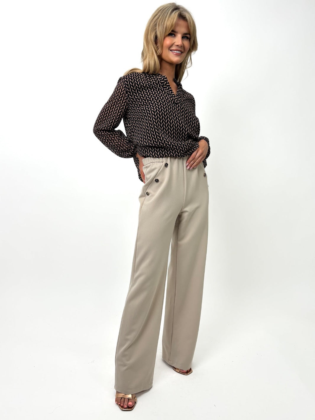 Kate & Pippa Sardinia Button Trousers In Beige-Kate & Pippa