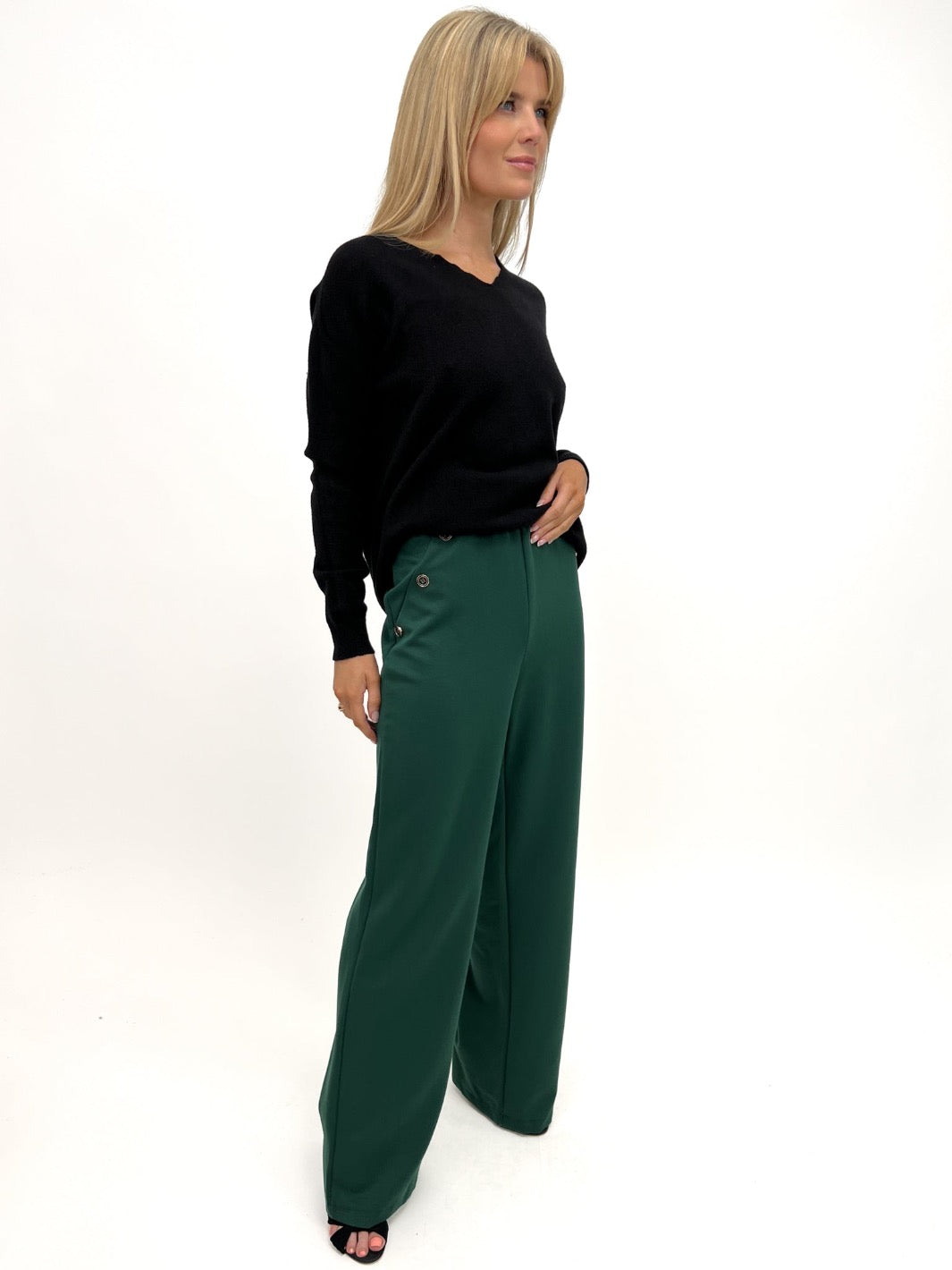 Kate & Pippa Sardinia Button Trousers In Green-Kate & Pippa