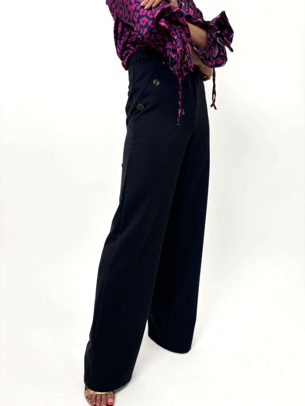 Kate & Pippa Sardinia Button Trousers In Navy-Kate & Pippa