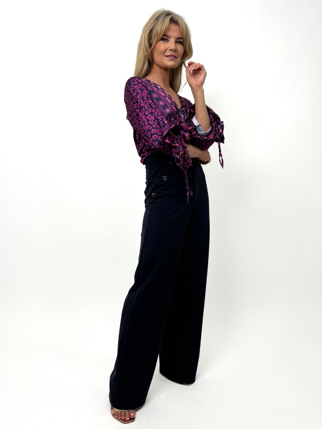 Kate & Pippa Sardinia Button Trousers In Navy-Kate & Pippa