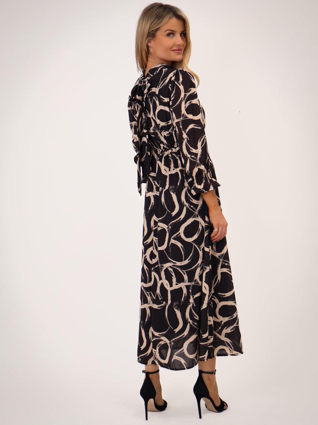Kate & Pippa Simona Midi Dress In Black / Beige-Kate & Pippa Autumn/Winter Ladies Clothing