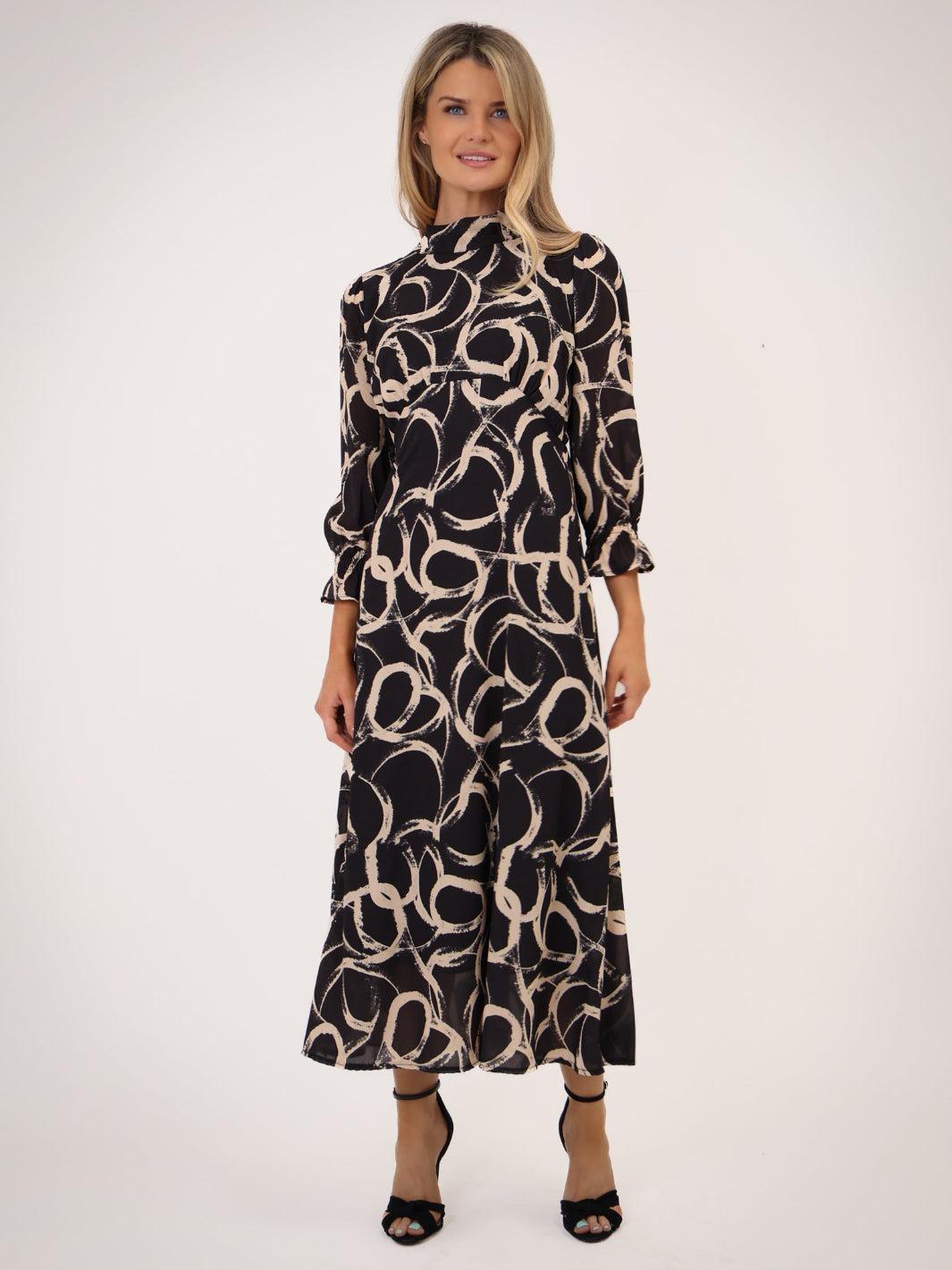 Kate & Pippa Simona Midi Dress In Black / Beige-Kate & Pippa Autumn/Winter Ladies Clothing