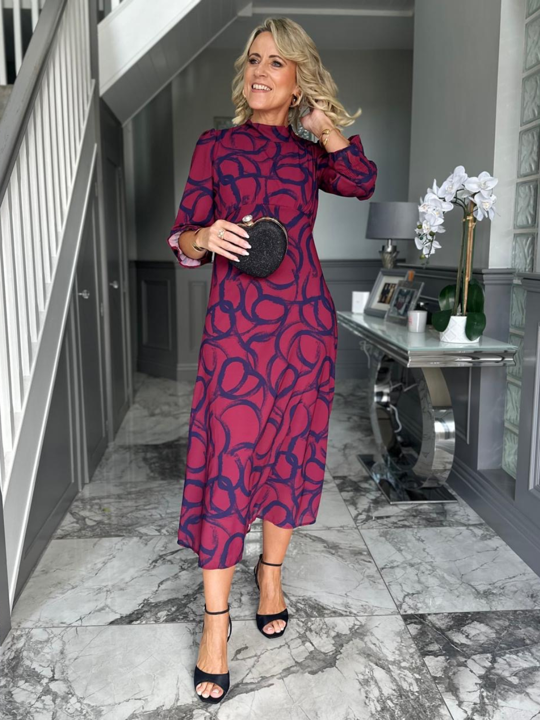 Kate & Pippa Simona Midi Dress In Magenta / Navy-Kate & Pippa Autumn/Winter Ladies Clothing