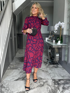 Kate & Pippa Simona Midi Dress In Magenta / Navy-Kate & Pippa Autumn/Winter Ladies Clothing