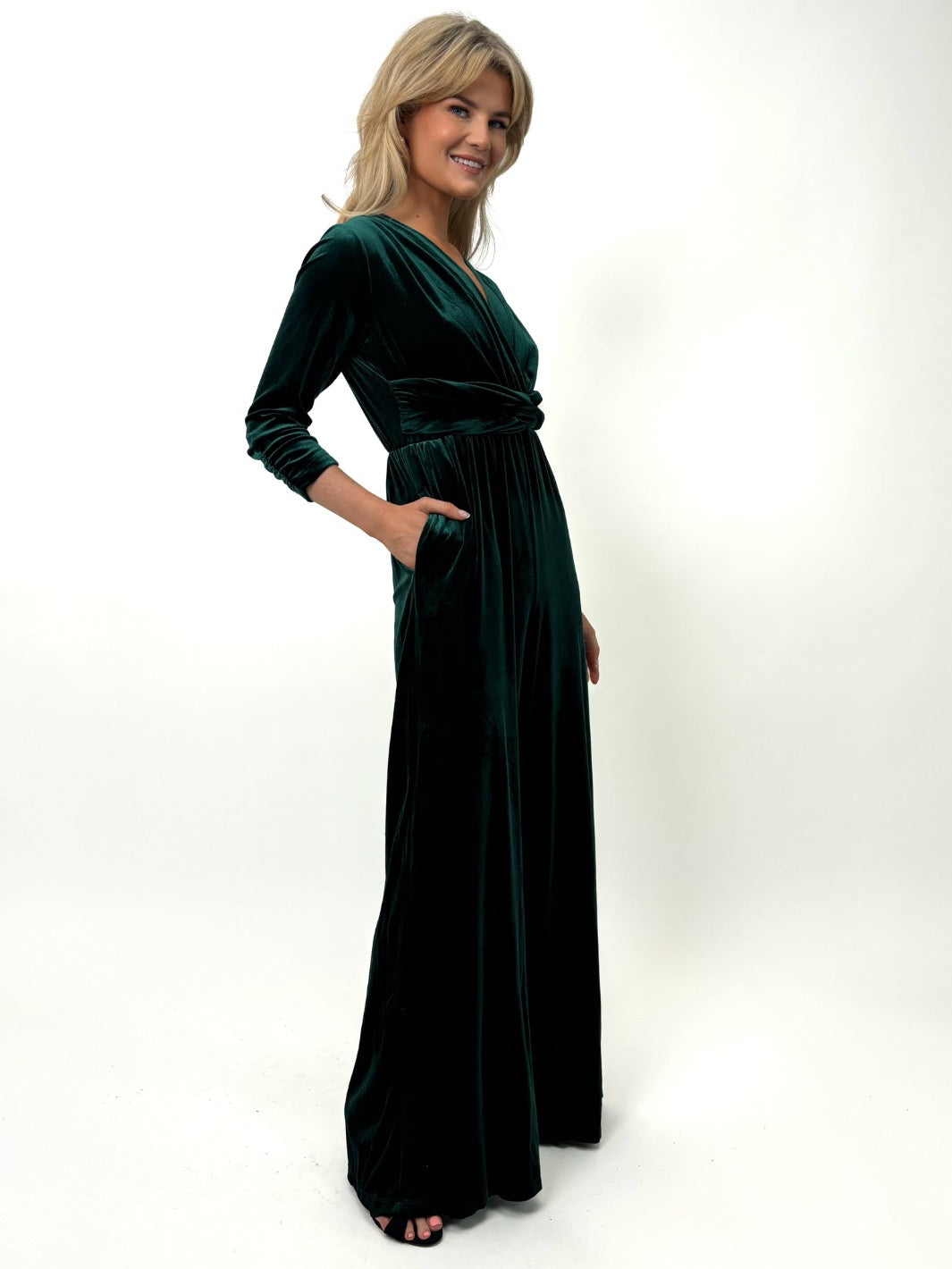 Kate & Pippa Sophia Velvet Jumpsuit In Green-Kate & Pippa