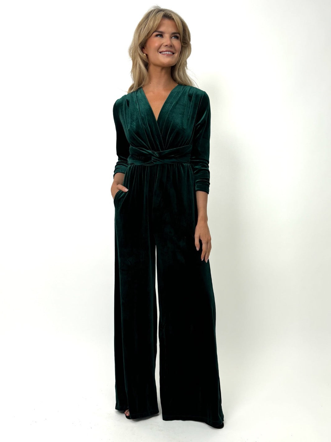 Kate & Pippa Sophia Velvet Jumpsuit In Green-Kate & Pippa