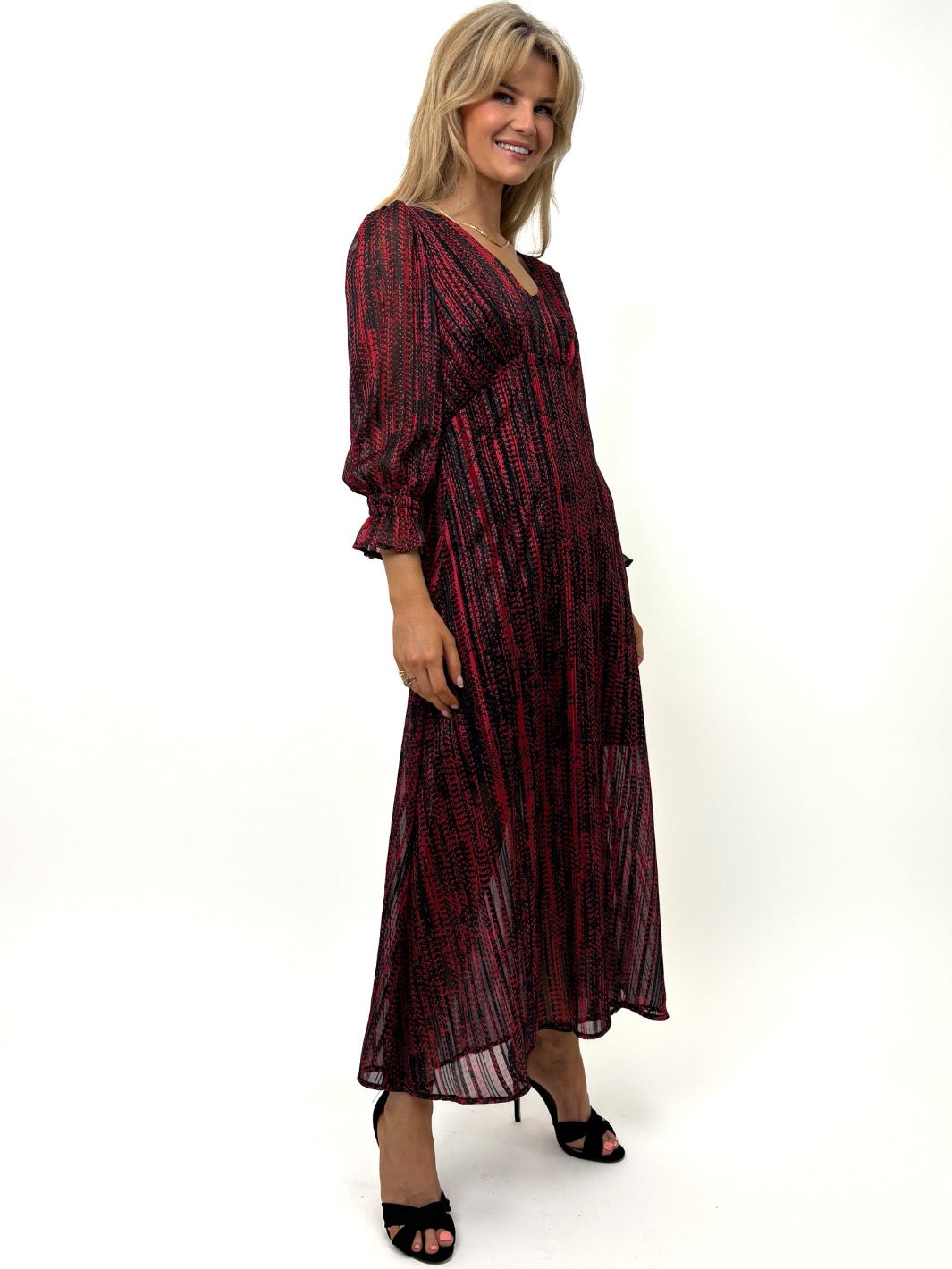 Kate & Pippa Streasa Midi Dress In Black / Red Print-Kate & Pippa