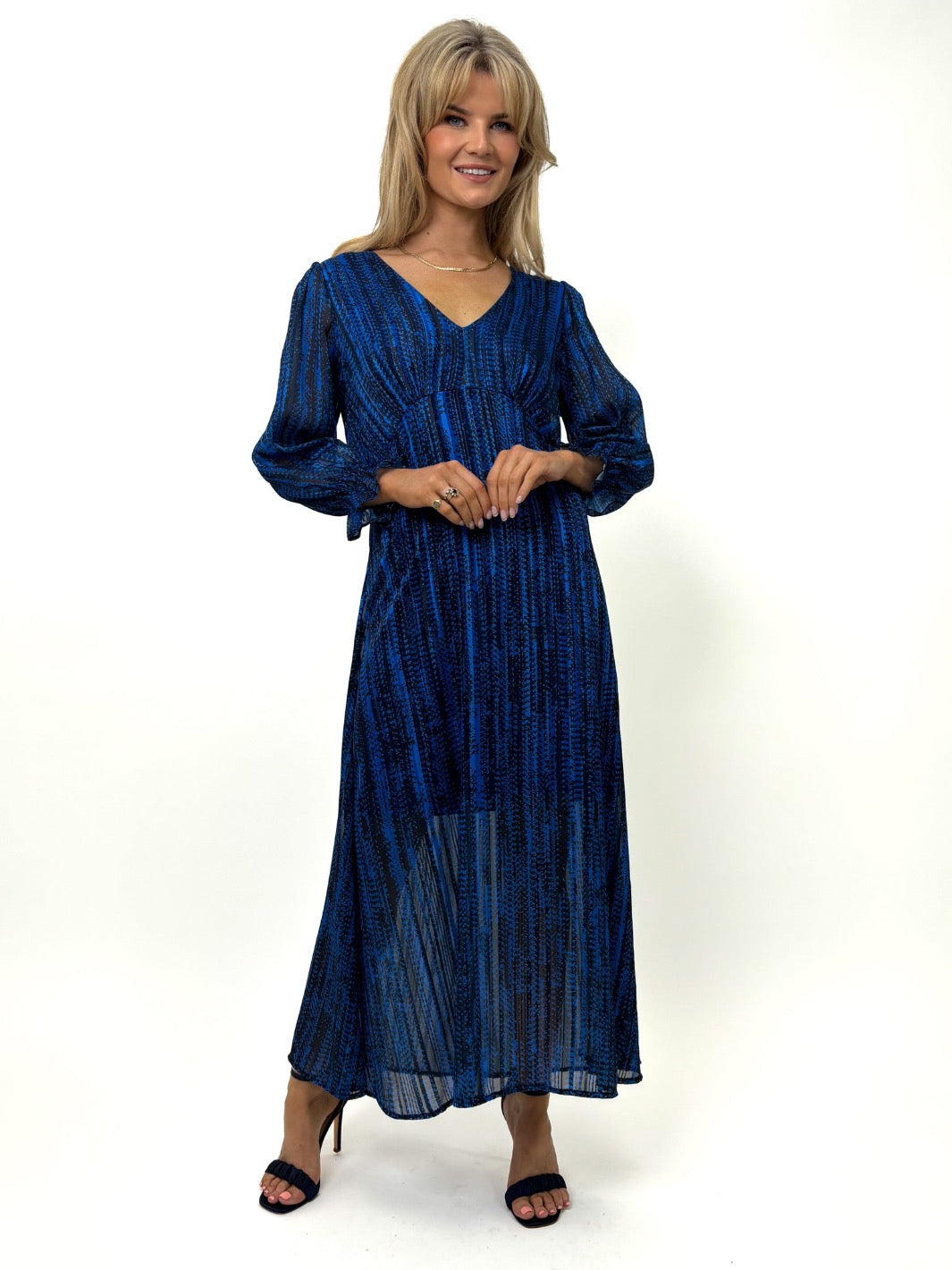 Kate & Pippa Streasa Midi Dress In Navy / Blue Print-Kate & Pippa