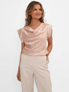 Kate & Pippa Suzy Cowl Neck Top In Champagne Print-Kate & Pippa
