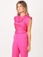 Kate & Pippa Suzy Cowl Neck Top In Fuchsia Pink Print-Kate & Pippa