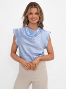 Kate & Pippa Suzy Cowl Neck Top In Light Blue Print-Kate & Pippa