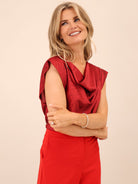 Kate & Pippa Suzy Cowl Neck Top In Red-Kate & Pippa