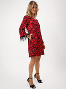 Kate & Pippa Taylor Mini Shift Dress In Red Print-Kate & Pippa Autumn/Winter Ladies Clothing