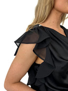 Kate & Pippa Un-Named Ruffled Cowl Neck Top In Black-Kate & Pippa