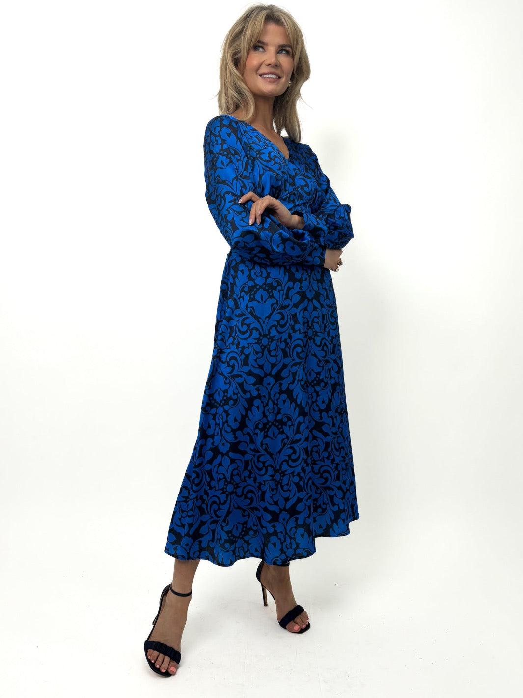 Kate & Pippa Un-Named Satin Midi Dress In Blue / Navy-Kate & Pippa