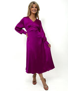 Kate & Pippa Un-Named Satin Midi Dress In Magenta-Kate & Pippa