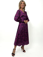 Kate & Pippa Un-Named Satin Midi Dress In Magenta / Navy-Kate & Pippa