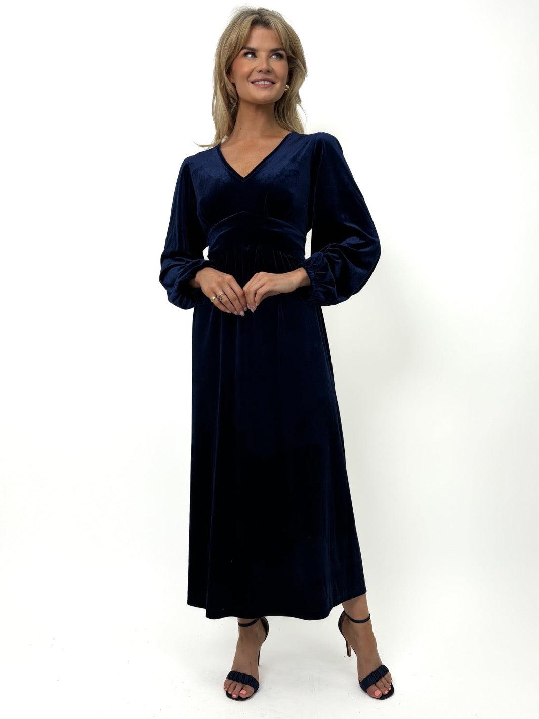 Kate & Pippa Un-Named Velvet Midi Dress In Navy-Kate & Pippa