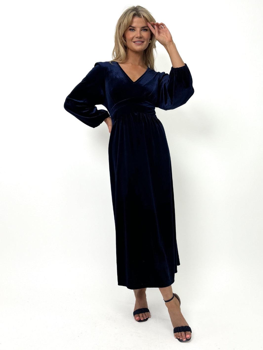 Kate & Pippa Un-Named Velvet Midi Dress In Navy-Kate & Pippa