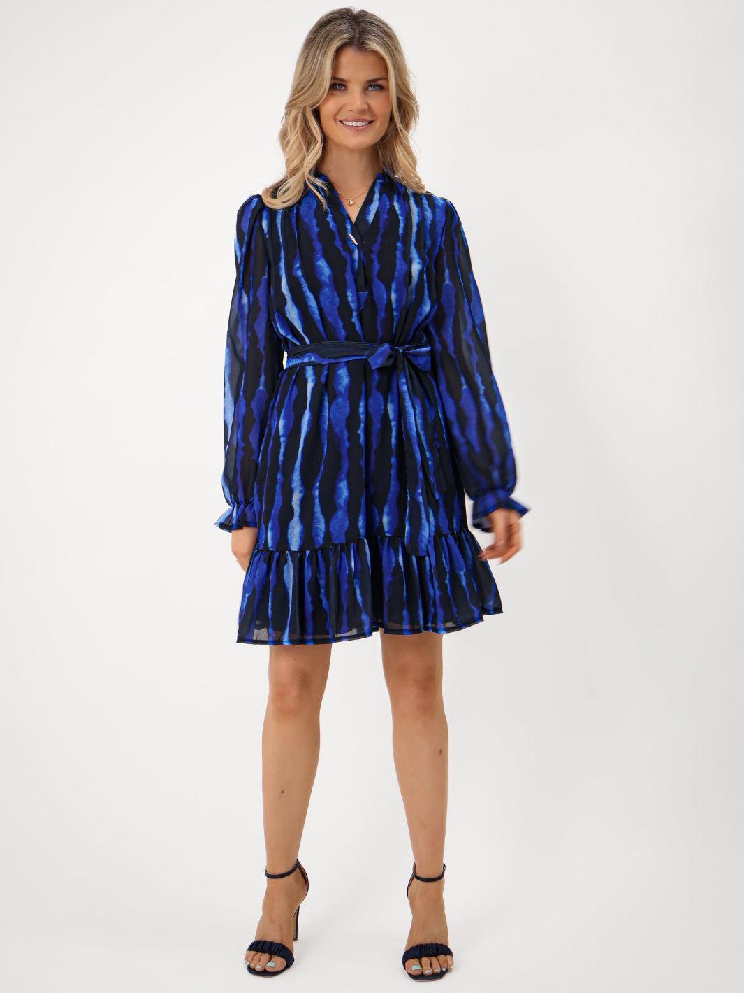 Kate & Pippa Venus Mini Dress In Royal Blue Print-Kate & Pippa Autumn/Winter Ladies Clothing