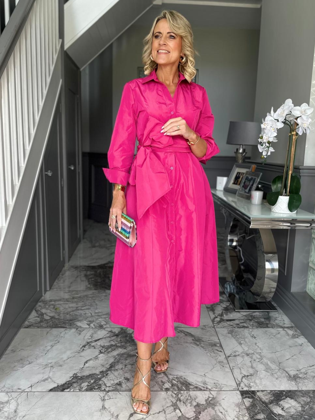 Kate & Pippa Victoria Taffeta Midi Dress In Pink-Kate & Pippa Autumn/Winter Ladies Clothing