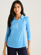 Kate & Pippa Zip Top In Blue Geo Print-Nicola Ross