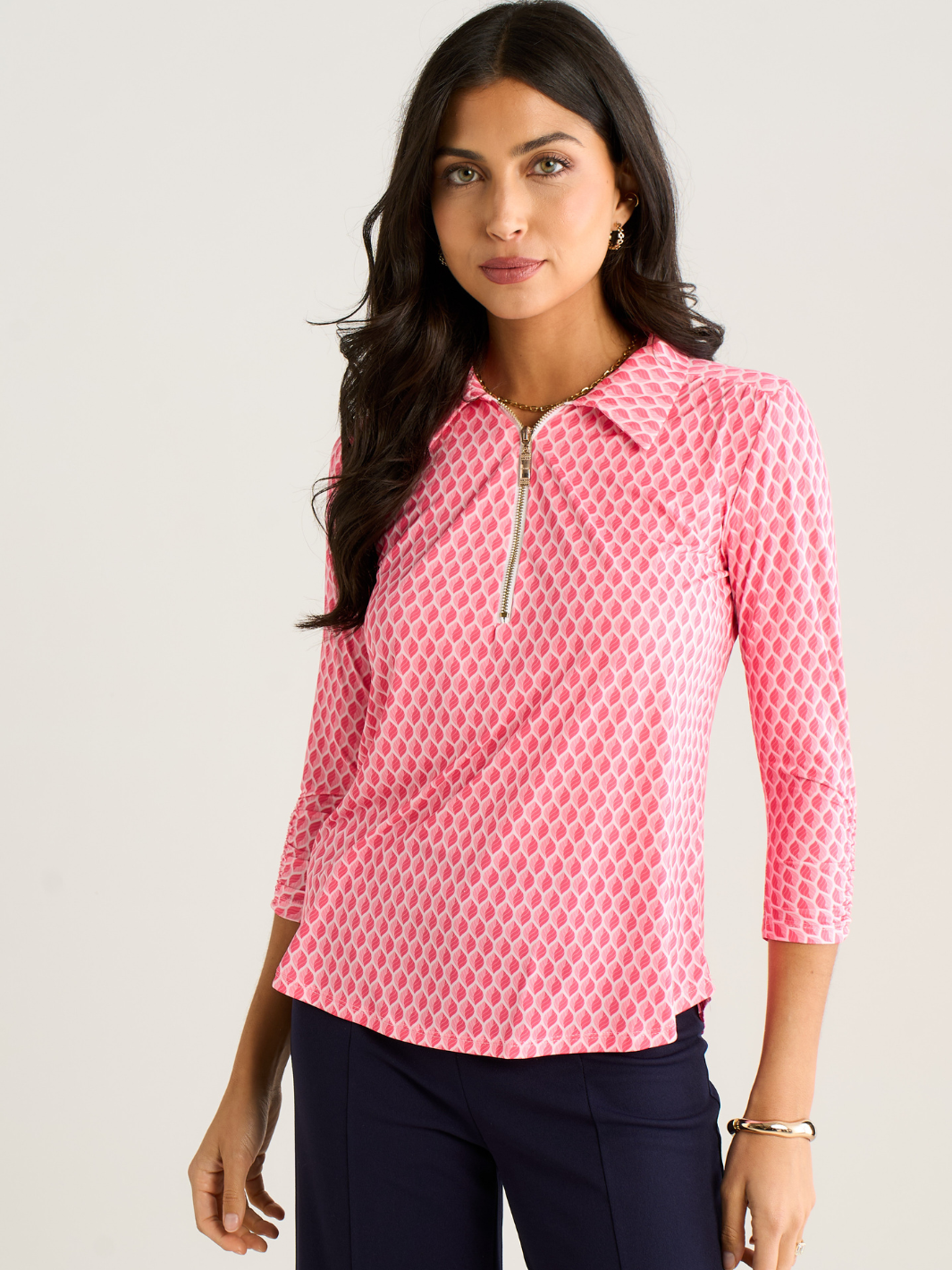 Kate & Pippa Zip Top In Pink Geo Print-Nicola Ross