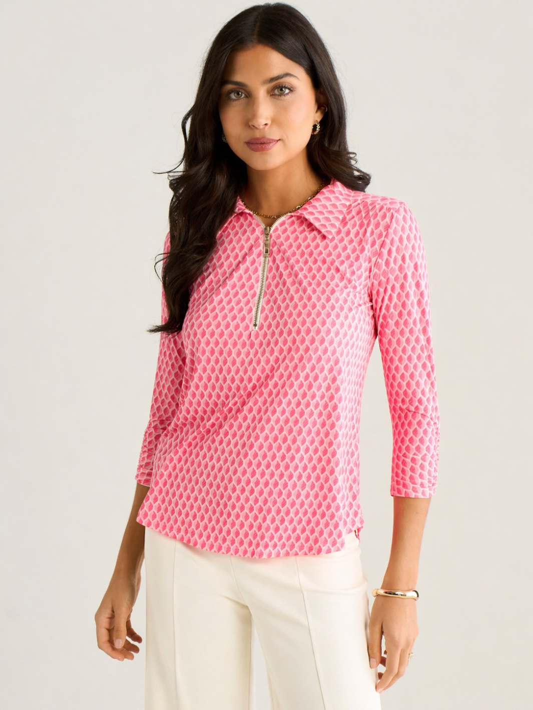 Kate & Pippa Zip Top In Pink Geo Print-Nicola Ross
