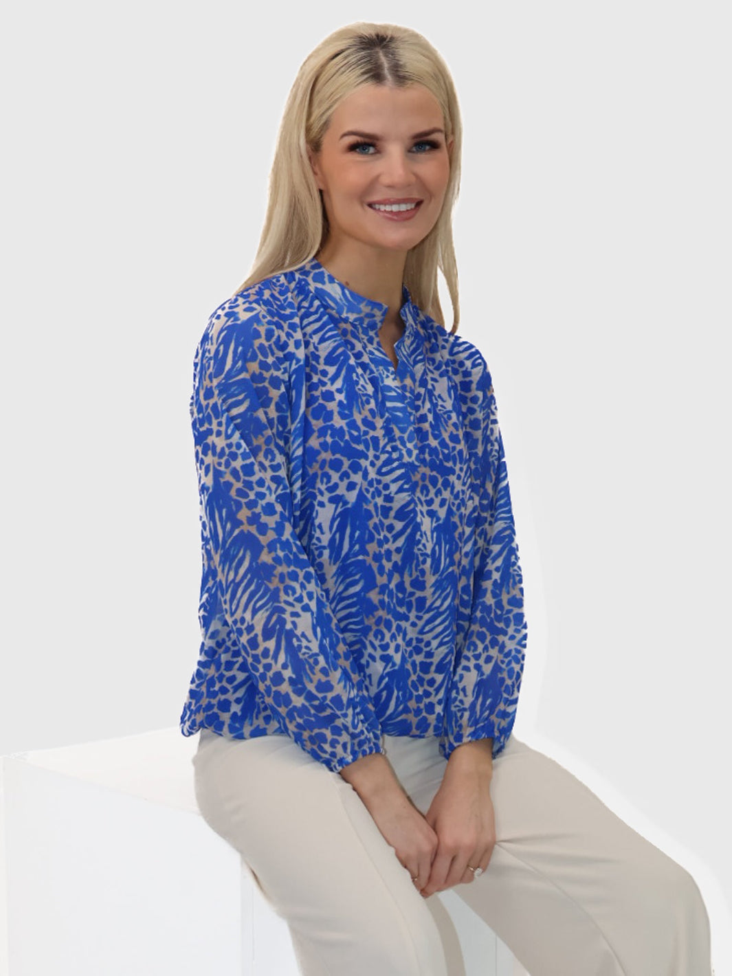 Kate & Pippa Bella Band Top In Blue Animal Print-Kate & Pippa