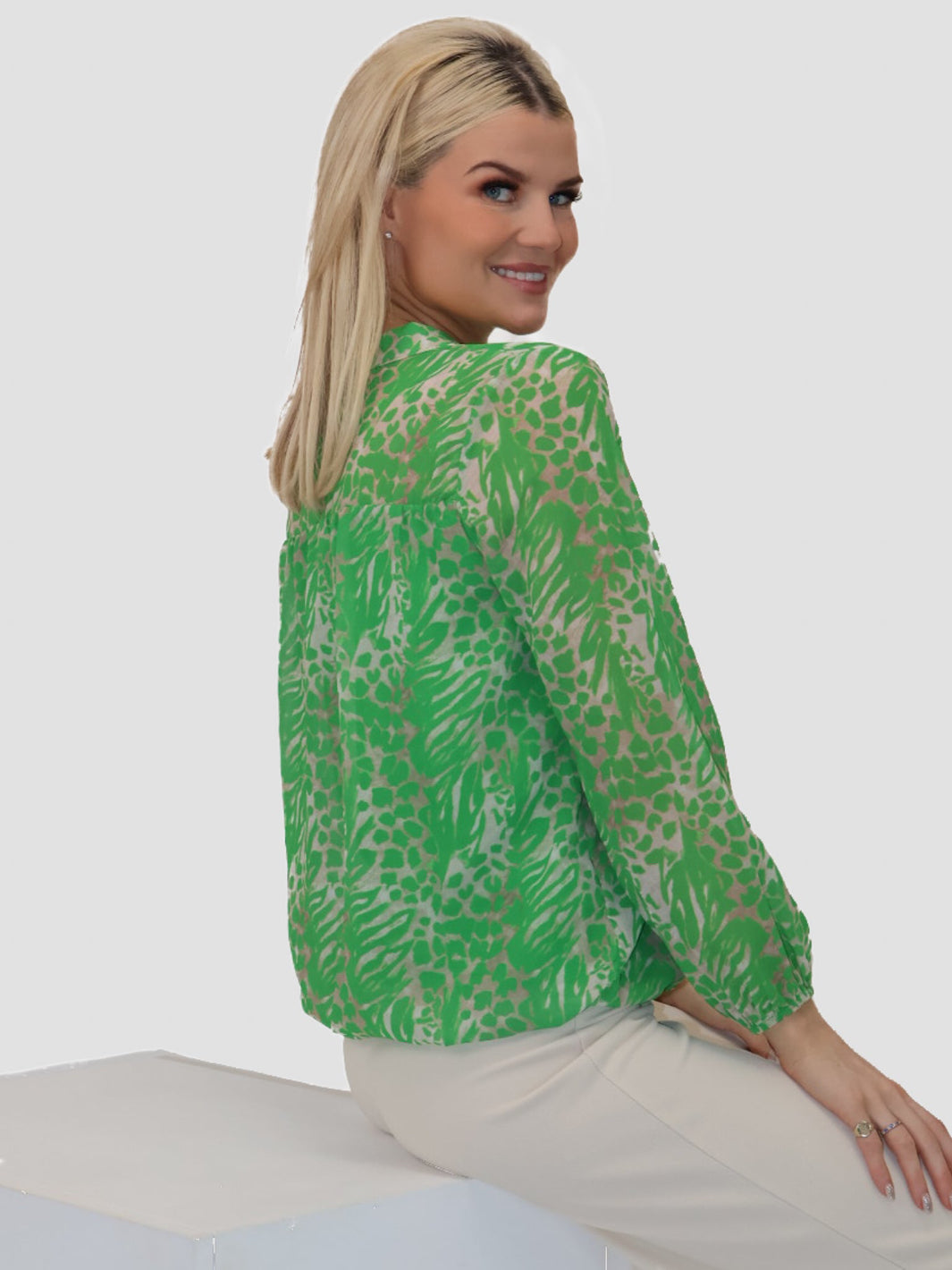 Kate & Pippa Bella Band Top In Green Animal Print-Kate & Pippa