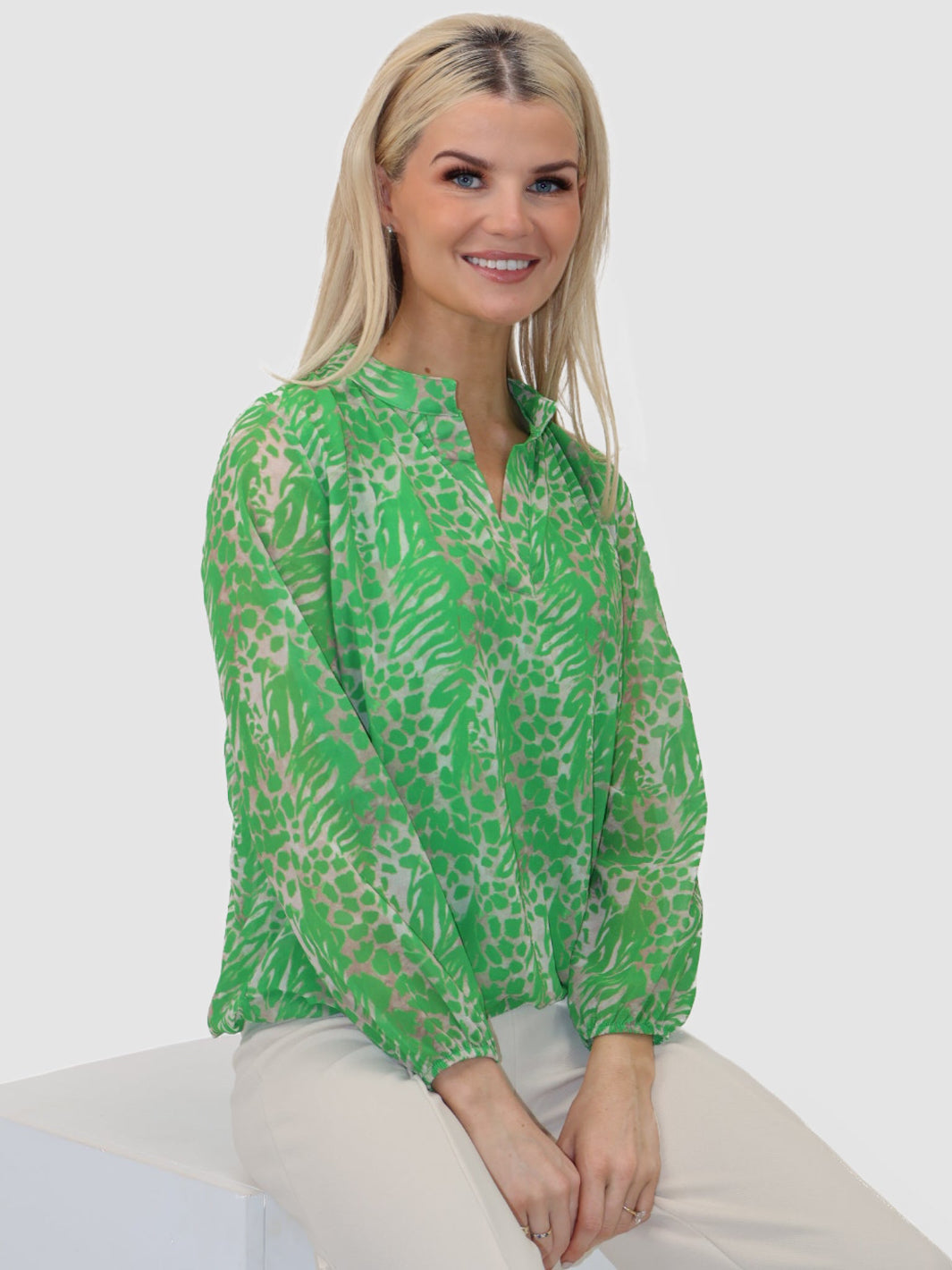 Kate & Pippa Bella Band Top In Green Animal Print-Kate & Pippa