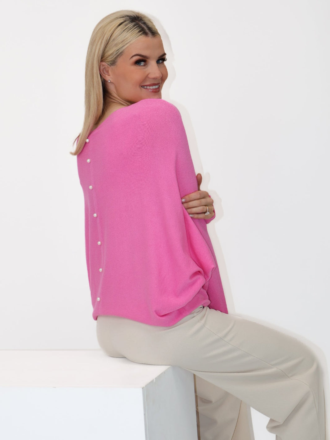 Kate & Pippa Elba Pearl Detail Knit Jumper In Pink-Kate & Pippa