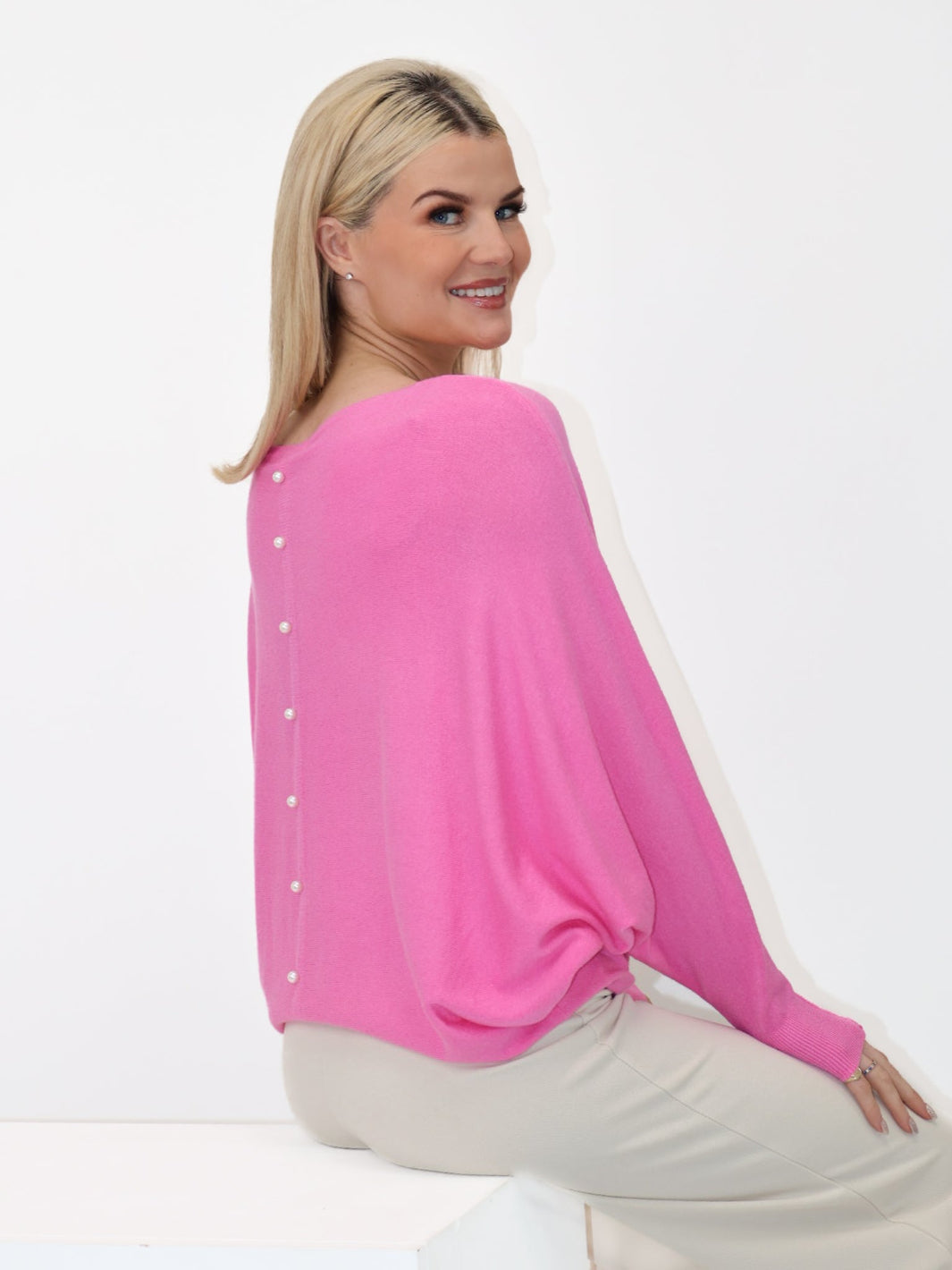 Kate & Pippa Elba Pearl Detail Knit Jumper In Pink-Kate & Pippa