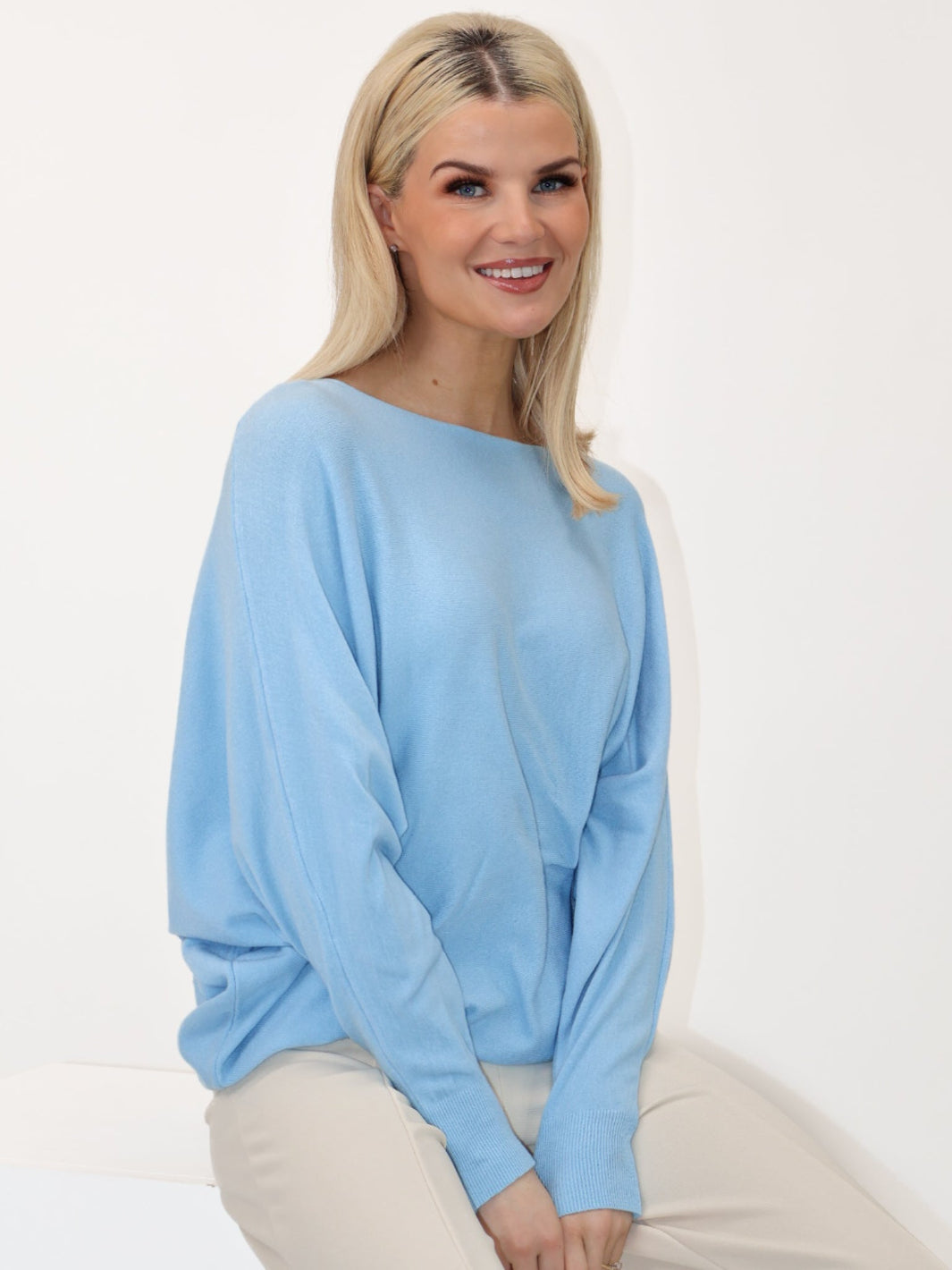 Kate & Pippa Elba Pearl Detail Knit Jumper In Sky Blue-Kate & Pippa