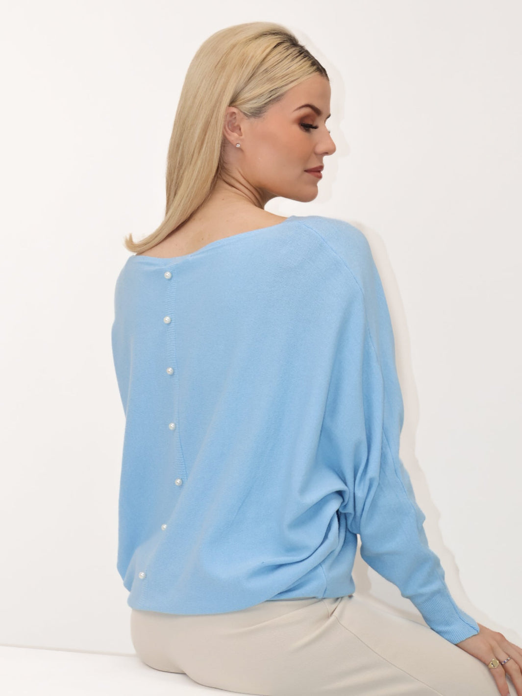 Kate & Pippa Elba Pearl Detail Knit Jumper In Sky Blue-Kate & Pippa