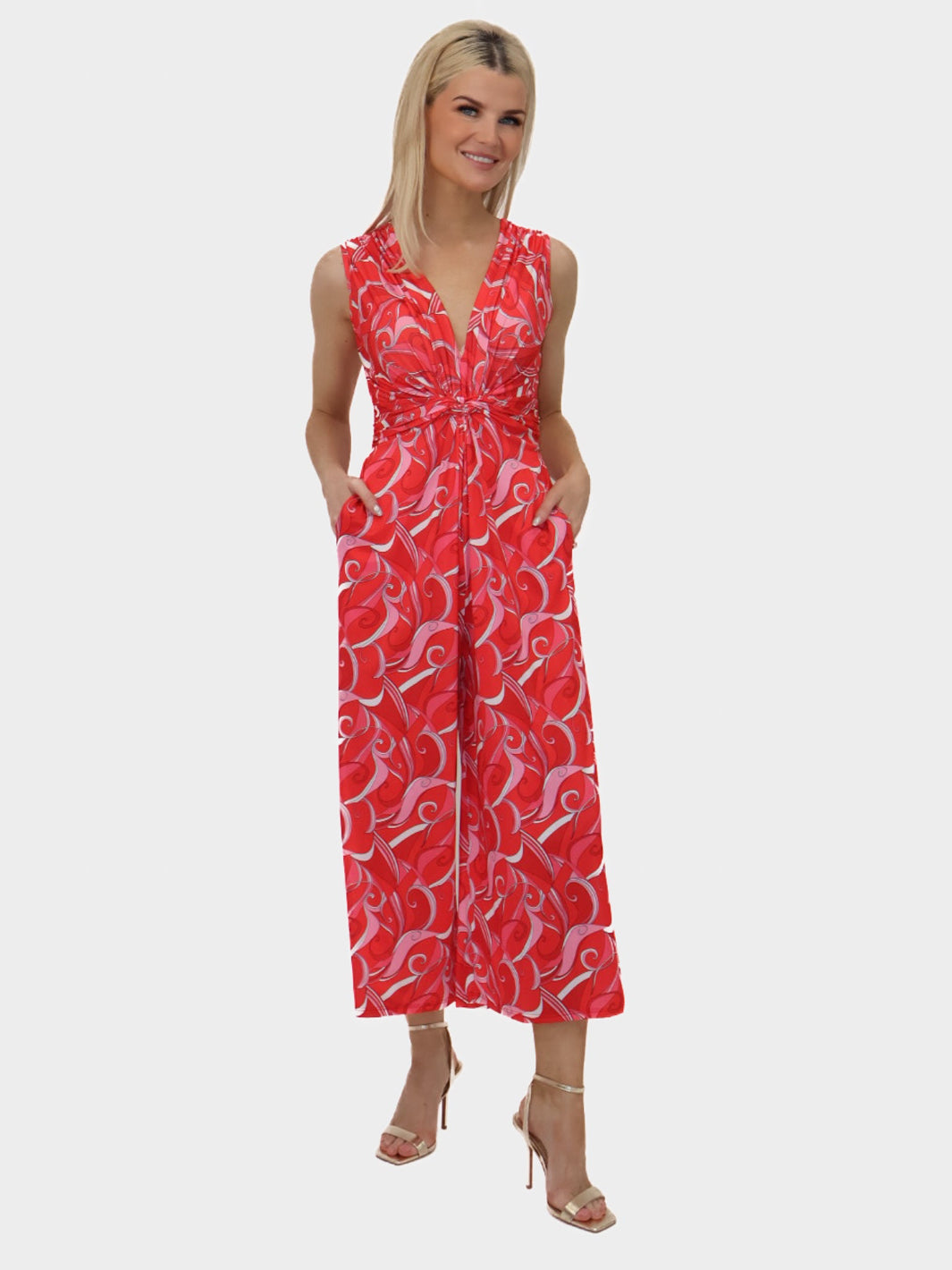 Kate & Pippa Servino Culotte Jumpsuit In Red Print-Kate & Pippa