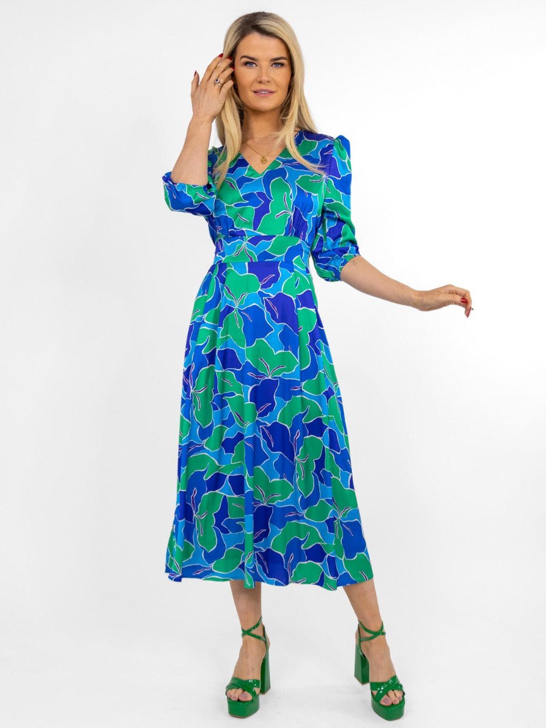 Kate Pippa Audrey Midi Dress In Blue Print